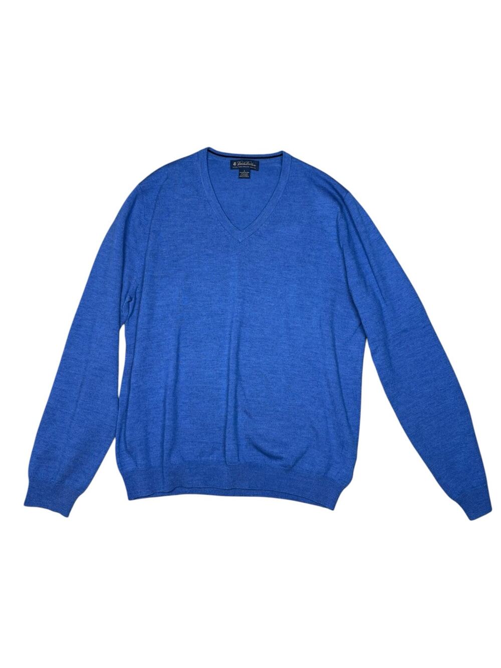 Brooks Brothers Vibrant Blue V-Neck Merino Wool Sweater Size Men's Large